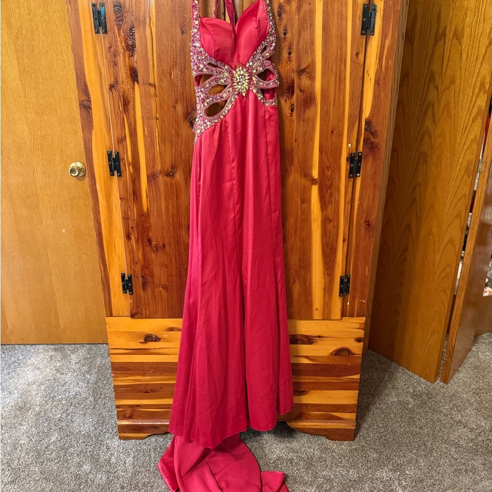 Xtreme Butterfly Rib Beaded Hot Pink Prom Dress